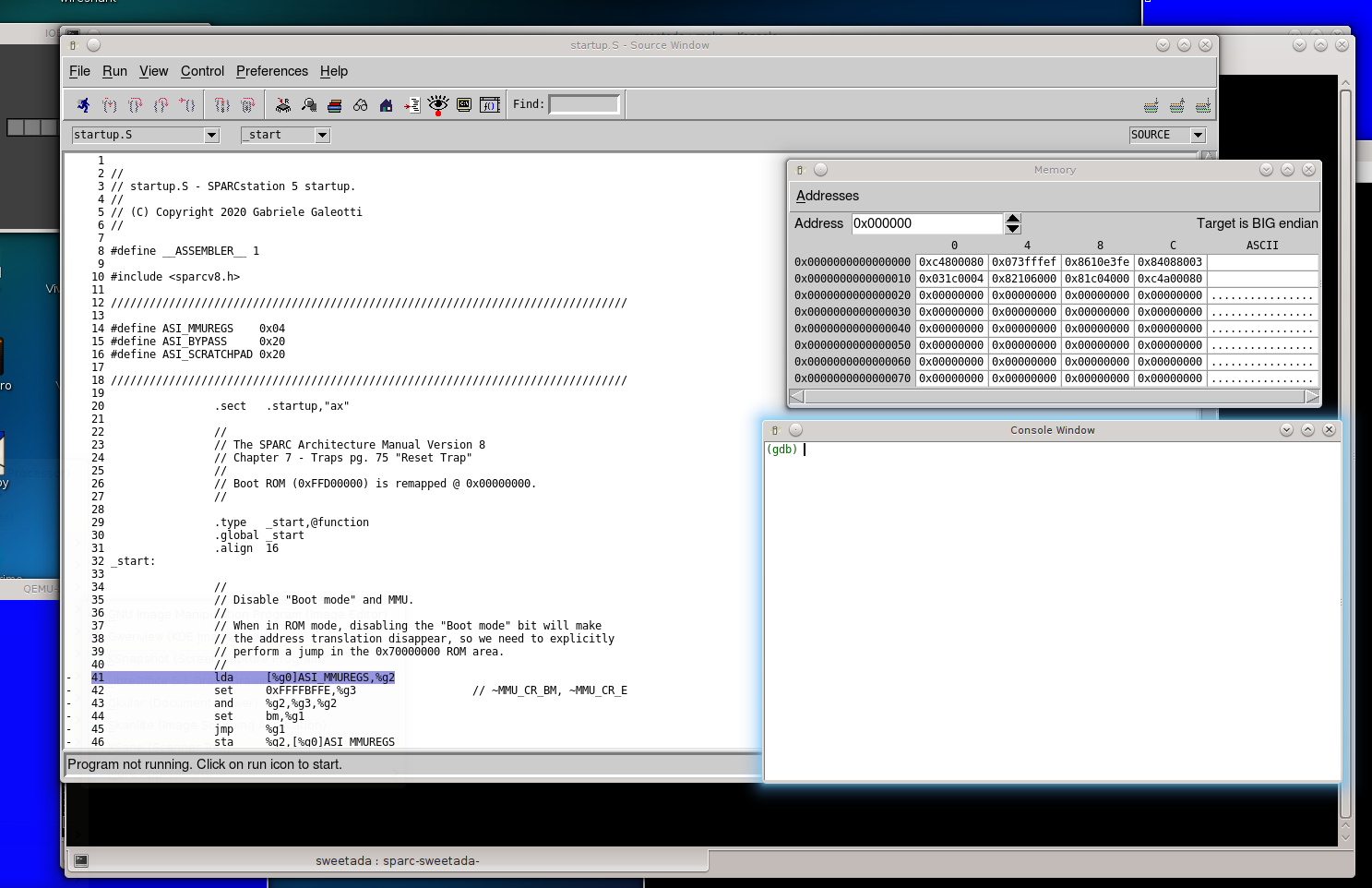 Screenshot of debugger